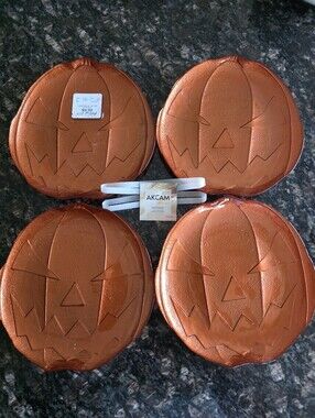 AKCAM Glass Orange Pumpkin Dinnerware Plates - Set of 4 NEW